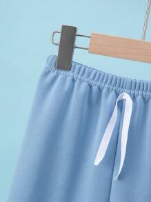 男童纯色休闲长裤，宽松运动裤，春秋季 - 藍色 - 查看 4