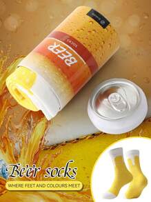 1 par de calcetines hasta el tobillo únicos con estampado de cerveza amarilla para mujeres, calcetines casuales suaves y transpirables, calcetines de regalo originales para familia, amigos, adecuados para ocio, hogar, salir, fiestas, uso estacional, unisex