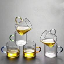 Juego de 6 piezas/12 piezas Vasos de vidrio transparentes con mango de colores, con resistencia a altas y bajas temperaturas, aptos para uso doméstico, oficina, KTV, tomar té, agua, bebidas, café concentrado y talla grande.