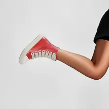 Men's High Top Canvas Shoes With Thick Straps, Fashionable Platform - Đỏ - Xem 3