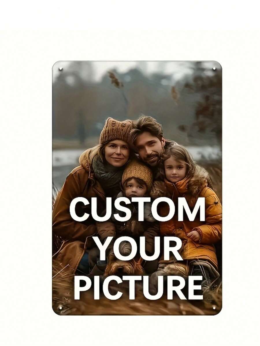1pc Customizable 8x12 Inch Metal Tin Sign Plate With Your Photo Weather-Resistant Home Decor Sign, Pre-Drilled, Rounded Corners, Family Photos, Ideal Gifts For Him, Anniversaries, Valentine's Day, Mother's Day, Father's Day, Personalized Gift - Multicolor - View 1