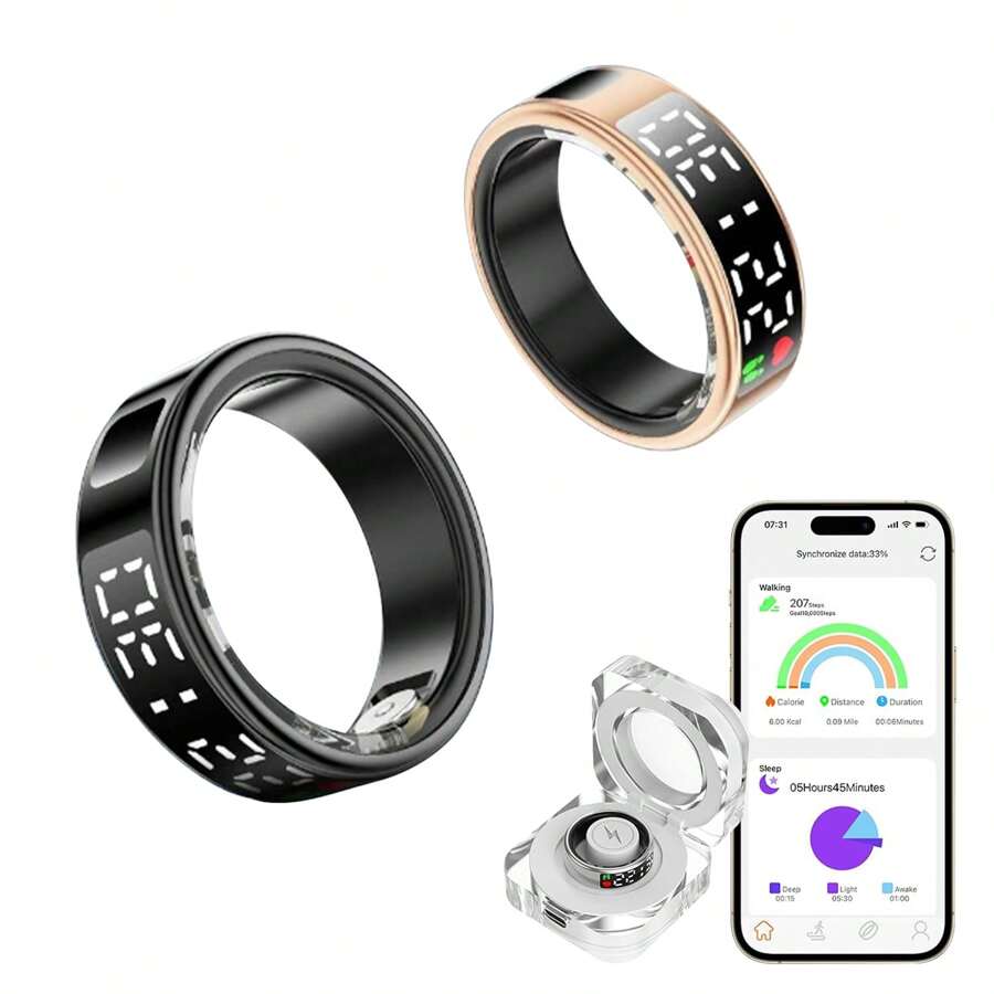 2025 Smart Ring Health Tracker With LED Display Screen - IP68 Waterproof, Bluetooth Fitness Tracker For IOS/Android, Monitors Heart Rate, SpO2, Sleep, Steps And Activity - 銀色 - 查看 1