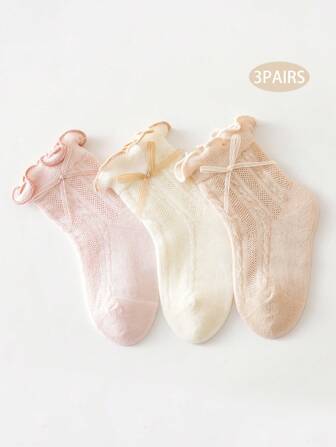 3 双婴儿透气网眼袜，公主款蕾丝边薄款中筒袜，日常穿着，适合 0-3 岁
