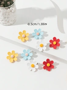 8pcs Girls Rustic Daisy Flower Hair Clips, For Vacation, Daily Outfits And Outings - Multicolor - View 3