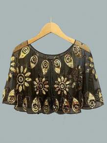 1pc Vintage Short Top, Lightweight Yet Heavily Beaded Lace Women Crop Top, Party/Event Mini Shrug For Dress - Multicolor - View 15