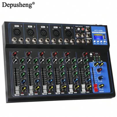  Depusheng HT7 Mixer audio portatile Mixer a 7 canali con USB DJ Sound Mixer MP3 Jack Alimentatore 48V per la registrazione al computer