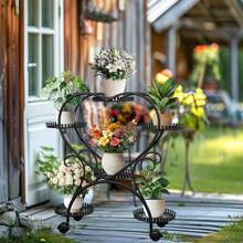 UNHO Vertical Plant Stand: 6 Potted Heart-Shaped Metal Plant Stand On Wheels Garden Cart Flower Pots Organizer Rack For Patio, Porches, Balcony Planters - 黑色 - 查看 7