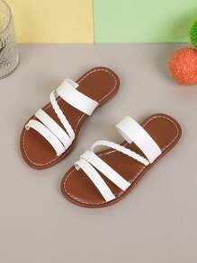 1 Pair Girls Summer New Flat Slippers, Children Non-Slip Soft Bottom Indoor/Outdoor Comfortable Casual Slippers, Fashionable Girl Shoes