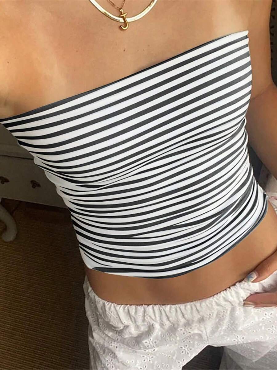 Women's Crop Tube Tops Tight Fitted Sleeveless Strapless Off Shoulder Backless Tops Shirt For Party Club Cocktail - màu đen - Xem 1