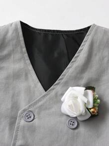 BOARNSEORL 3 件套年轻男孩绅士服装套装 - 白衬衫、蝴蝶结和背心配吊带短裤，时尚正式服装，适合生日派对、户外婚礼、宴会 - 灰色 - 查看 8