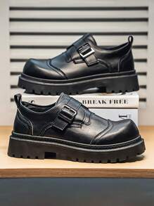 New Men Flat Non-Slip Leather Waterproof Wear-Resistant Round Toe Comfortable Thick Sole Formal Dress Shoes, Spring/Summer - Black - View 3