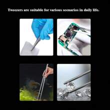 2pcs Set, Straight & Bent Tip Tweezers, Thicker Bent Stainless Steel Tweezers, Gardening/Aquascaping Tweezers With Teeth, Non-Slip Round Head, For Reptile Feeding Tools