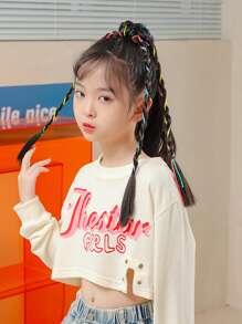 1pc/2pcs 16inch Kids Ponytail Extension With Box Braids Hair Extensions For Kiddie Synthetic Hairpieces Easy Fashion Hairstyle For Baby Girls Toddler Gift - Black - View 5