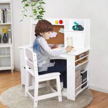 Danolapsi Kids Study Desk And Chair Set,Wood Children Study Table With Storage,Student Writing Desk Computer Workstation With Bookshelf And Cabinets For Boys And Girls Ages 3-8 - White - View 2