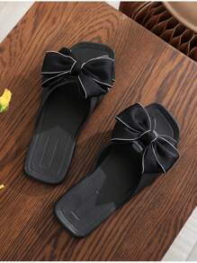 Sandal Selop Datar Lembut untuk Wanita, Sandal Nyaman dengan Pita, Edisi Musim Panas 2024 Terbaru, Pakaian Pantai - Hitam - View 8