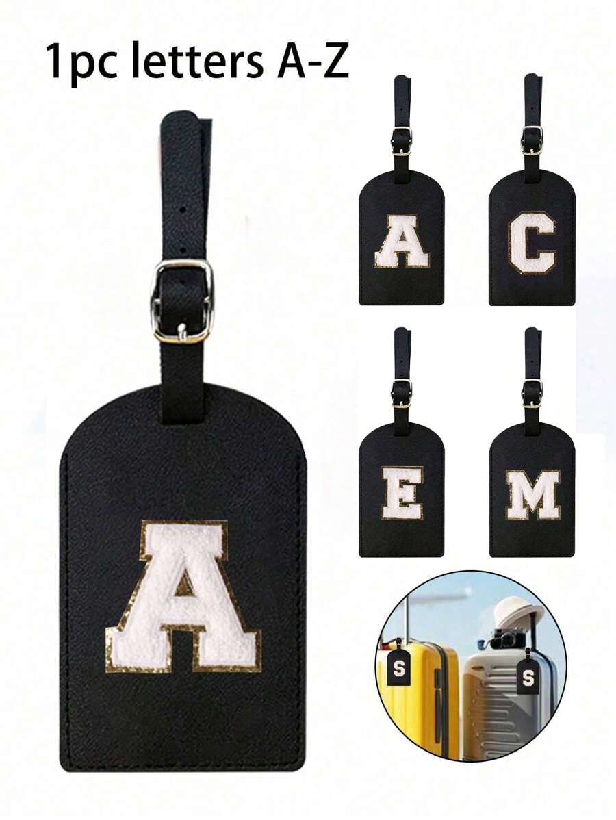 A-Z Initial Luggage Tag, TSA Approved Suitcase Tag With Privacy Cover And Name Card, Suitable For Backpacks, Travel Bags, Suitcases, Travel Essentials, Back To School, Fitness, School Supplies, Holiday Camping, Vacation Necessities, Vacation Accessories, Unisex. The A-Z Letters Make An Ideal Gift For Friends, Sisters And Mothers On Women's Day, Mother's Day. - Black - View 1