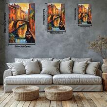 Oil Painting Of Venetian Buildings And Boats On A Canal. Large Wooden Framed Wall Painting Artist Home Decoration Oil Painting - Bedroom, Bathroom, Living Room, Office, Kitchen, Christmas Gifts - 1 Piece - 彩色 - 查看 3