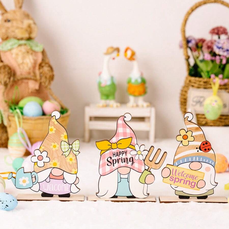 1 件复活装饰用品复活节印花老人木制装饰品 Q 版彩色侏儒装饰品节日庆典生日派对宴会茶会精美工艺品时尚搭配