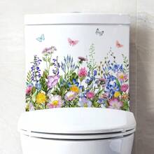 1pc Plant & Floral Self-Adhesive Toilet Seat Sticker, Butterfly & Grass Bathroom Decoration Wall Toilet Cover Sticker Gifts Birthday Graduation Home Decor Wall Decor Bedroom Decor Room Decoration Stuff Living Room Decor House Decor Home Decor Living Room Wall Art Wall Paper Stickers