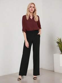 SANOPY Womens Blouses,Blouses For Women Dressy Casual,Blouses For Women Business Casual,Work Blouses For Women,Women's Casual Chiffon V Neck 3/4 Sleeve Blouse Tops - 酒紅色 - 查看 1