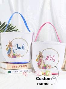 Cesta de Pascua personalizada con nombre para niños, 1 o 2 piezas, canastas de Pascua personalizadas con conejito de Pascua, canastas de Pascua personalizadas para niños y niñas, multifuncionales, ornamentales, con letras, ordenadas, suaves, coloridas, lindas, kawaii, adorables, casuales, personalizadas, únicas, para hijo e hija - Estilo A - Ver 1