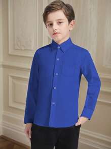 青少年男孩衬衫 长袖衬衫 婚礼制服 派对衬衫 带口袋 皇家蓝色 尺码 6-16Y - 寶藍色 - 查看 4