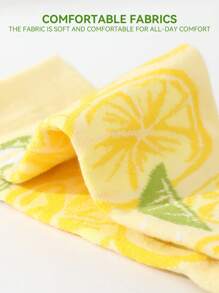 1 Pair Women's Lemon Patterned Mid-Calf Socks, Soft, Breathable, Casual Socks For Home, Travel, Party, Unique Gift For Family & Friends, Fashion , , All Season - Multicolor - View 10