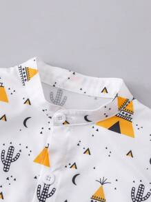 2pcs Boys Toddler Casual Cartoon Excavator Print White Short Sleeve Top And Yellow Shorts Set, Suitable For Outing, Holiday, Party, Home Wear In Summer