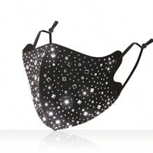 1pc Fashionable Rhinestone Decorated Chiffon Face Mask, Breathable, UV Protection, - Multicolor - View 14
