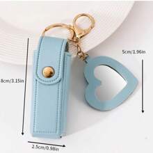 定制字母1件方便携带PU皮革小镜子口红袋钥匙扣女时尚小香风挂饰创意口红盒带镜子零钱包钥匙扣礼物吊坠 - 黑色 - 查看 4