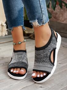 Plus Size Women's Casual & Sports Breathable Slip-On Sandals, Lightweight, Comfortable, Fashion Knitted Mesh Versatile Shoes - Grey - View 4