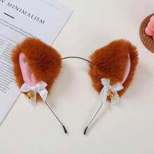 1 pièce Serre-tête oreilles de chat moelleux avec clochette de Noël et nœud papillon. Serre-tête oreilles de chat pour Noël, cosplay, fête, costume d'Halloween