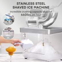 Fohere 34L Snow Cone Machine, 665LBS/H Commercial Ice Crusher Shaved Ice Machine, 300W Electric Ice Shaver Suitable For Party Activities, Family Gatherings, Events - US B Type Plug(110-127V) - View 5