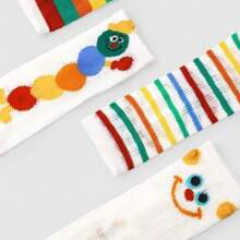 4 Pairs Cartoon Rainbow Caterpillar Children's Lightweight Socks, Boys And Girls Cartoon Caterpillar Mesh Socks