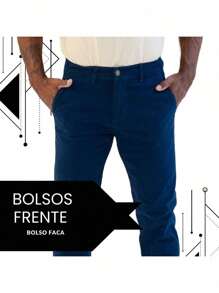 Men's Old Money Slim Fit Twill Sport Knife Pocket Pants With Premium Elastane Elegant Tailored Social Casual Trousers - 藍色 - 查看 2