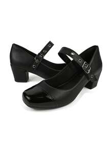 Women's Pumps Low Thick Heel Comfortable Beautiful Comfortable Square Toe - 黑色 - 查看 1