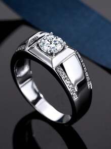 1pc S925 Sterling Silver Fashion Inlaid Sparkling Cubic Zirconia Ring, Jewelry Gift For Lover, Wedding - Silver - View 7