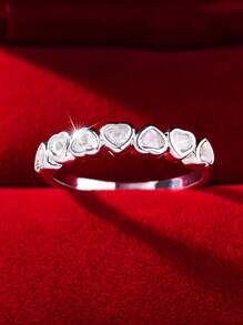 1 件时尚镂空心形玫瑰微镶嵌闪亮锆石圆形戒指，适合女性日常佩戴，百搭且年轻，是情人节、婚礼、约会纪念日、妈妈、母亲、母亲节、礼物表达爱意的礼物 - 花形 - 查看 7