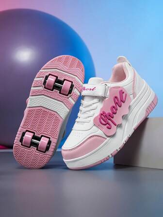 2025 年新款儿童鞋，多功能舒适双排四轮旱冰鞋，带可拆卸字母装饰，钩环扣，运动休闲儿童旱冰鞋，适合室内/室外、女孩/男孩轮滑、滑冰、滑板，四季皆宜