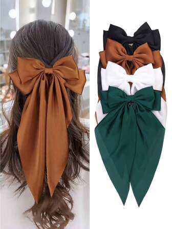 1/4 件丝滑缎面发饰女士大发带女士大发夹发饰发夹金属夹蝴蝶结美学女士日常佩戴适合各种场合