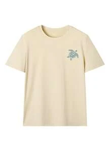 女士夏季度假海洋生物字母印花圆领T恤，图案T恤，白色、黑色、粉色