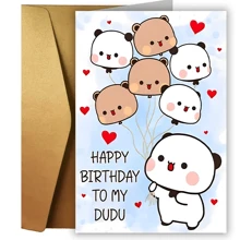 1 pieza Tarjeta de felicitación de cumpleaños adorable con sobre, de 4.7 pulgadas * 6.63 pulgadas - Diseño de animales de dibujos animados lindos, perfecta para hijo, hija, amigo, pareja, miembro de la familia - "Feliz cumpleaños a mi Dudu", tarjeta de cumpleaños