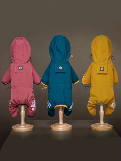 A Lightweight Polyester Reflective Strip All Inclusive Four Legged Dog Costume Pet Waterproof Raincoat Suitable For Small Teddy Bears To Wear All Year Round