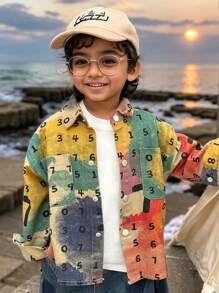 春季小男孩字母印花休闲衬衫