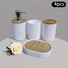 4/6件套浴室收纳套装，包含垃圾桶、牙刷架、皂液器、皂碟和浴室置物架，是理想的礼物之选。这款浴室套装完美契合乡村风格的浴室装饰，将奢华的塑料浴室装饰品与马桶刷套装巧妙结合，也是北欧风格浴室的理想配件。 - 彩色 - 查看 12