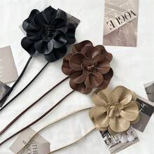Bow Flower Decor PU Leather Waist Belt Accessory, Suitable For Garment, All Season - Black - View 6