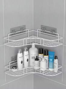 [1 pièce] Support mural triangulaire sans perçage, panier de rangement en fer pour salle de bain, cuisine, toilettes, suspendu au mur