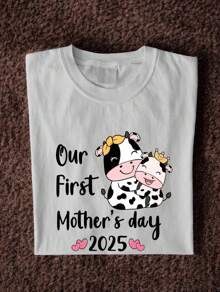 Our First Mother's Day Cow 2025 T-Shirt, Adorable New Mom Hoodie, Cute Cow Mom Sweatshirt, First Mother's Day Gift Tee FZ-588 - 白色 - 查看 1