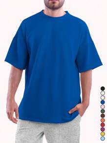 Plain Basic T-Shirt In Various Colors From P To G3 100% Cotton Unisex Yarn 30.01 Shoulder To Shoulder Reinforcement And Reinforced Stitching - 藍色 - 查看 1