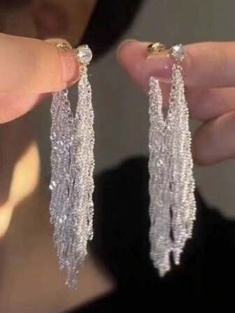 1 Pair Galaxy Waterfall Tassel Earrings, Women's Elegant Long Dangle Earrings